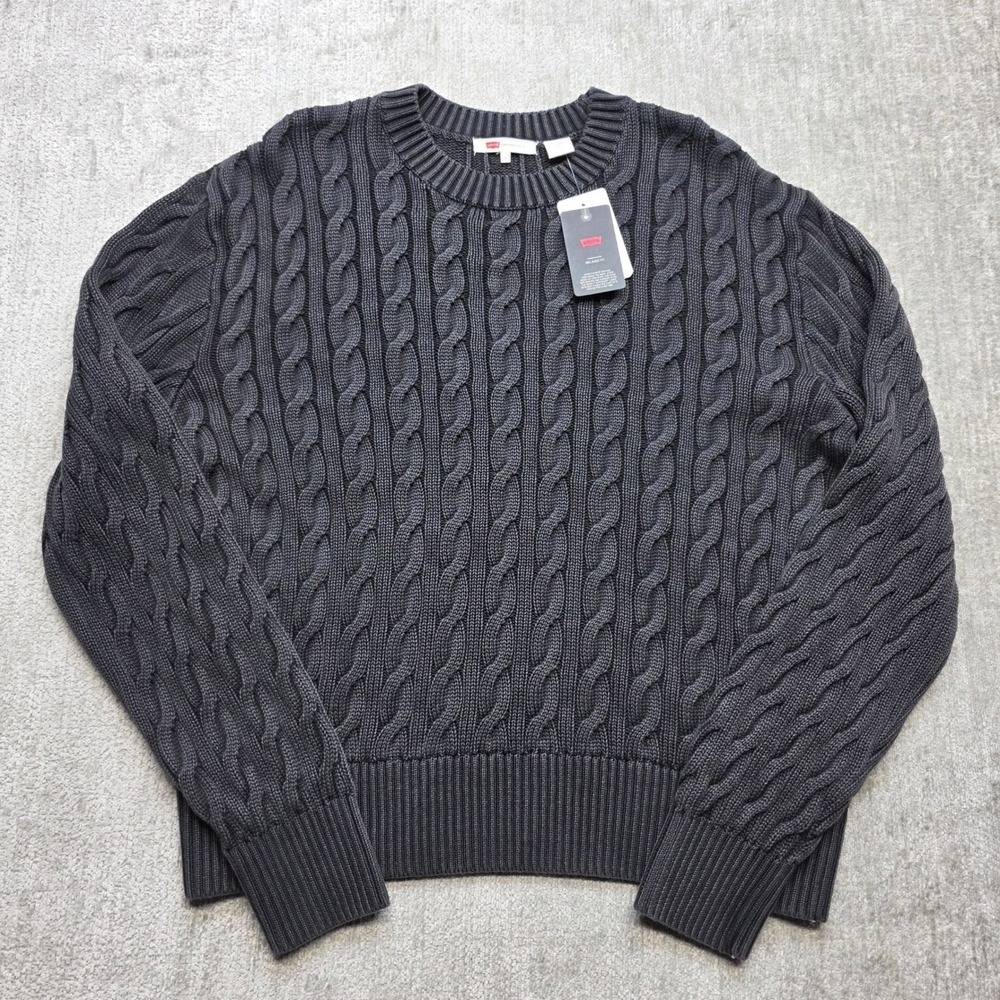 Levis Womens Cable Knit Crewneck Sweater size medium Charcoal Gray Relaxed‎ Fit - Picture 3 of 10